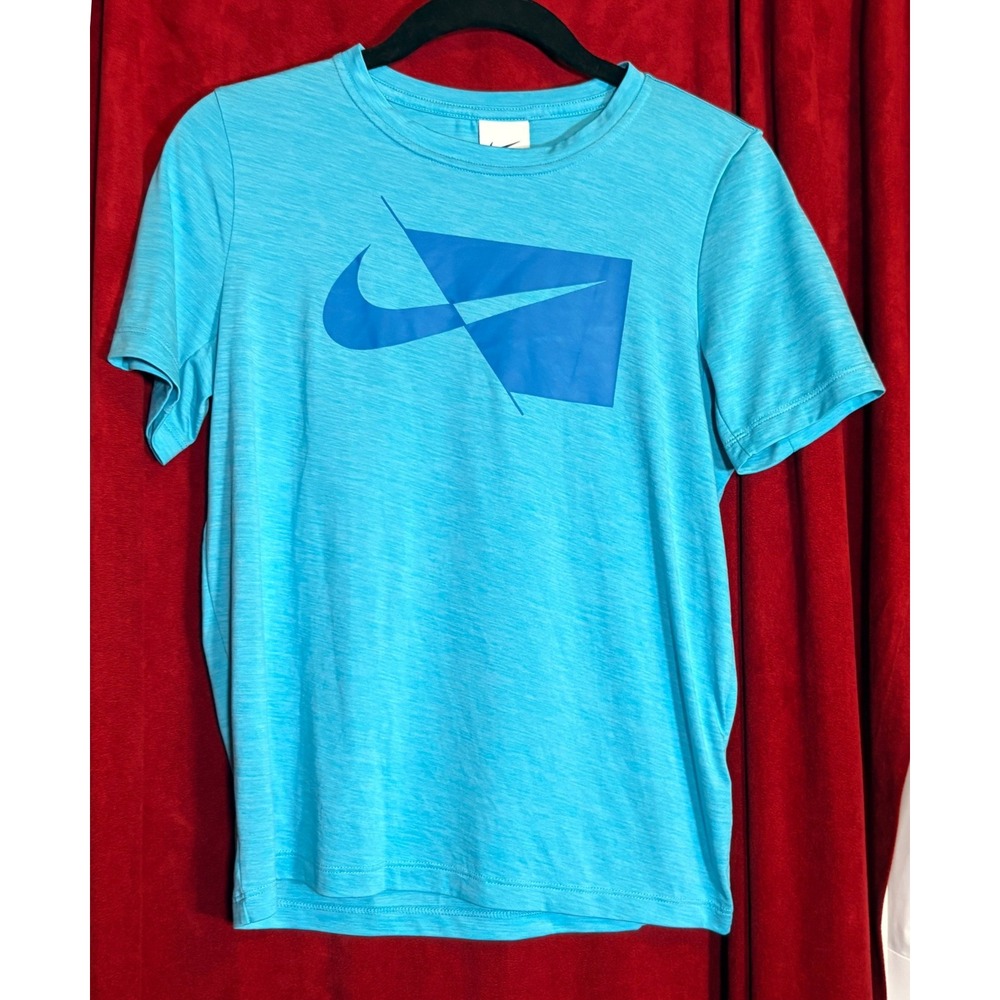 Nike T-Shirt Kids Large Blue Excellent Dri-FIT Heathered Graphic Tee